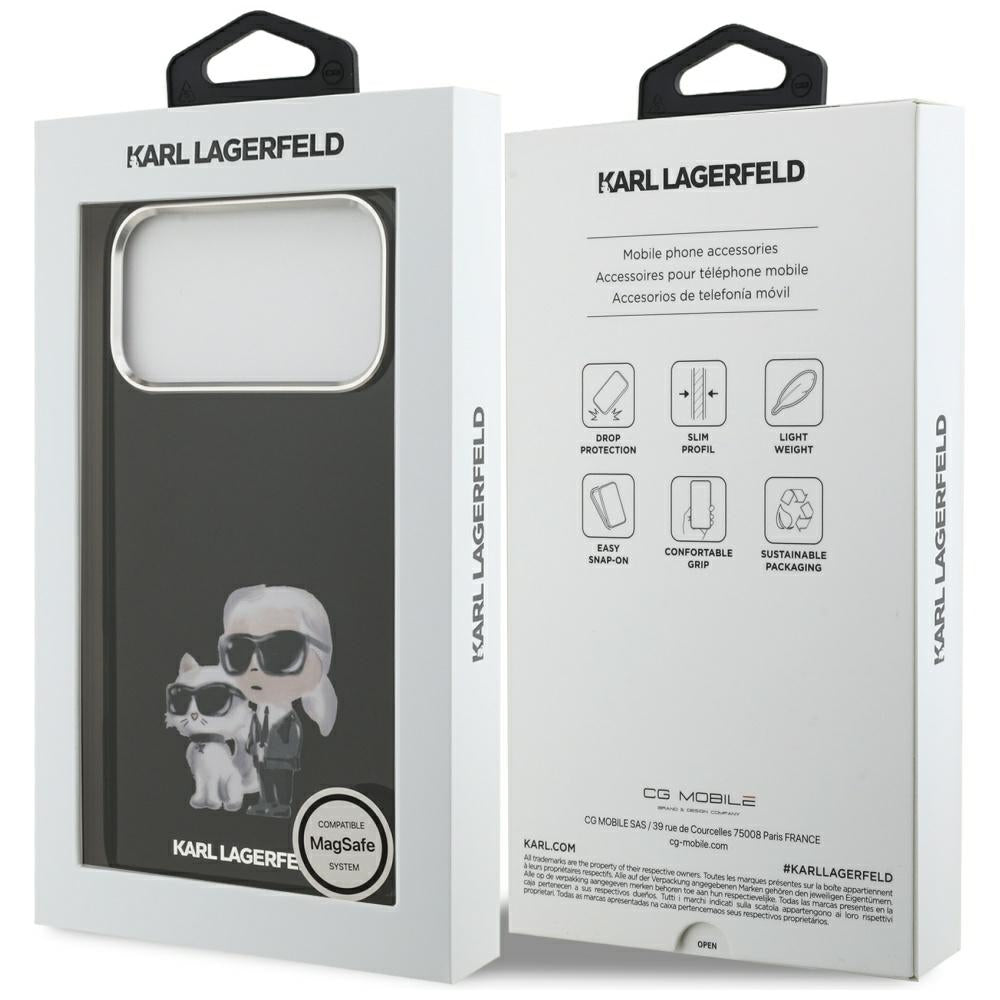 Θήκη MagSafe για Apple iPhone 17 Pro, Karl Lagerfeld, IML Aquarelle Logo Karl & Choupette, Μαύρη