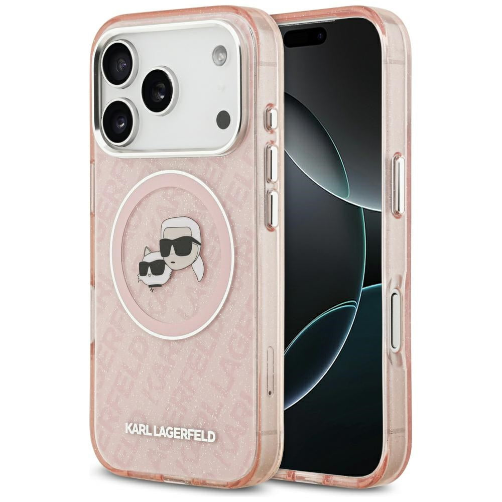 Θήκη MagSafe για Apple iPhone 17 Pro, Karl Lagerfeld, IML Glitter Karl & Choupette`s Heads, Ροζ