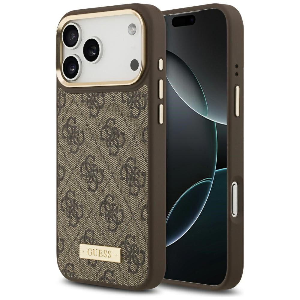 Θήκη MagSafe για Apple iPhone 17 Pro Max, Guess, 4G Logo Plate, Καφέ