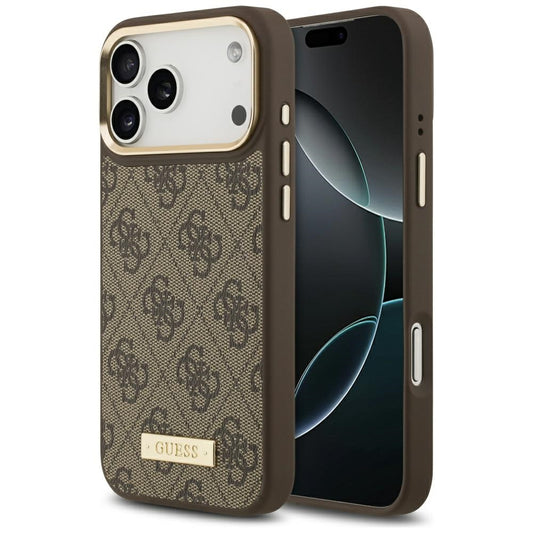 MagSafe Case for Apple iPhone 17 Pro Max, Guess, 4G Logo Plate, Brown