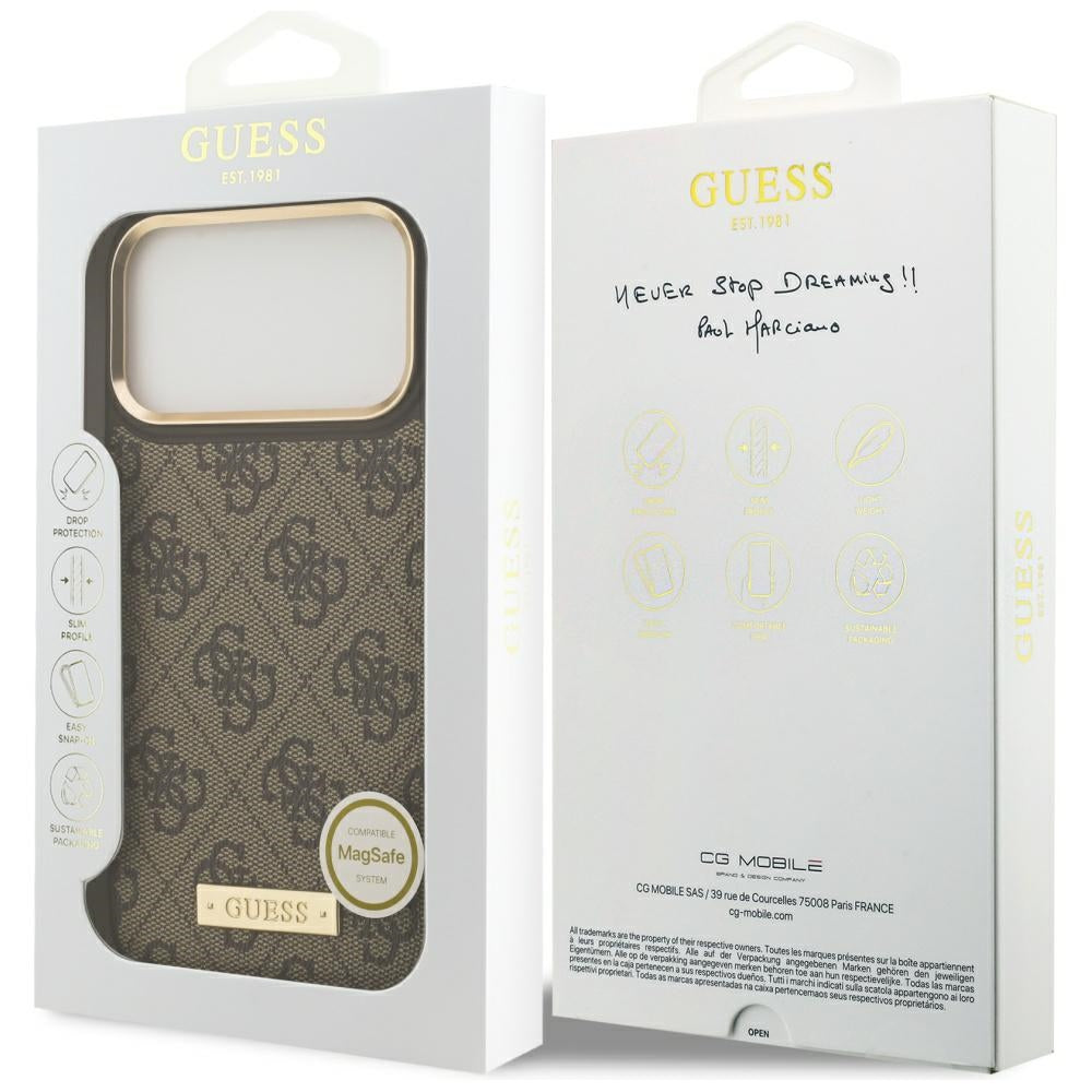 Θήκη MagSafe για Apple iPhone 17 Pro Max, Guess, 4G Logo Plate, Καφέ