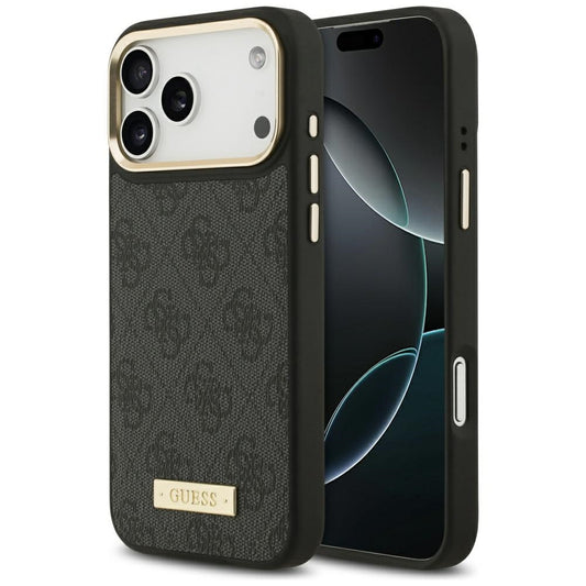 MagSafe Case for Apple iPhone 17 Pro Max, Guess, 4G Logo Plate, Black