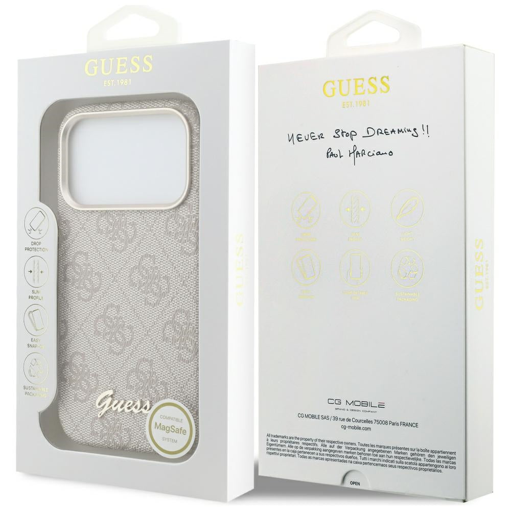 Θήκη MagSafe για Apple iPhone 17 Pro Max, Guess, 4G Script Logo, Ροζ