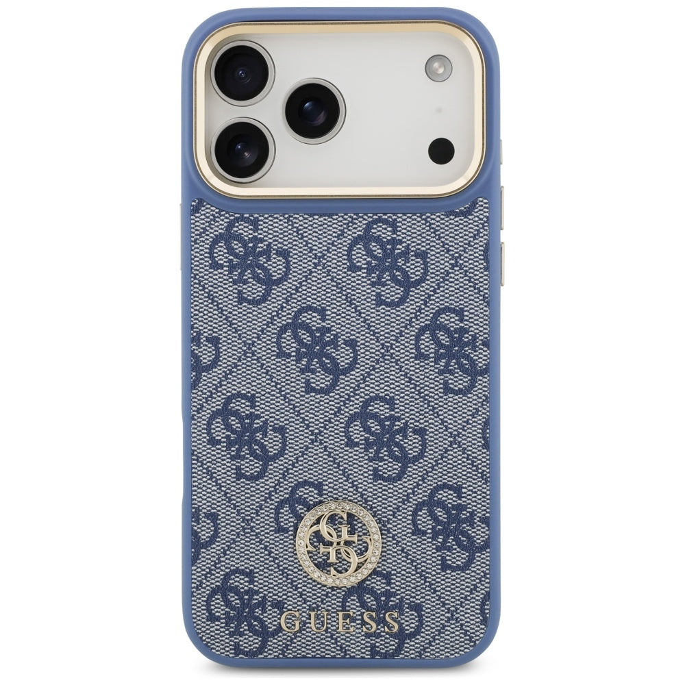 MagSafe Case for Apple iPhone 17 Pro Max, Guess, 4G Strass Logo with Big Strap, Blue