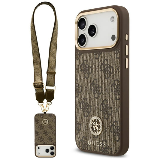 Θήκη MagSafe για Apple iPhone 17 Pro Max, Guess, 4G Strass Logo with Big Strap, Καφέ