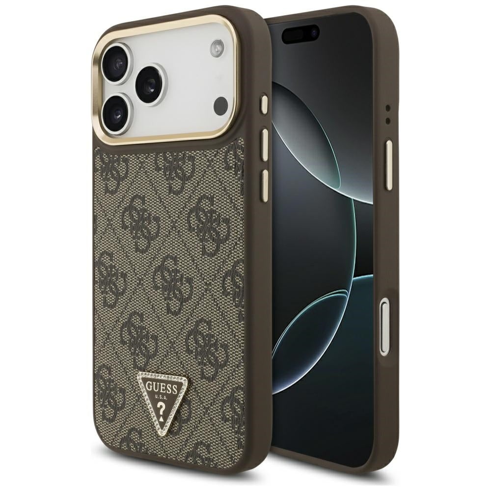 Θήκη MagSafe για Apple iPhone 17 Pro Max, Guess, 4G Triangle Logo, Χρυσοκαφέ
