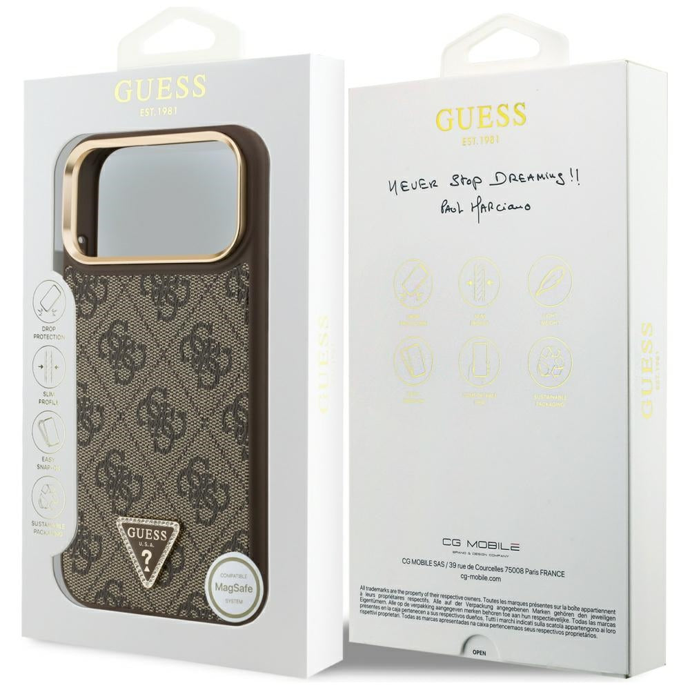 Θήκη MagSafe για Apple iPhone 17 Pro Max, Guess, 4G Triangle Logo, Χρυσοκαφέ