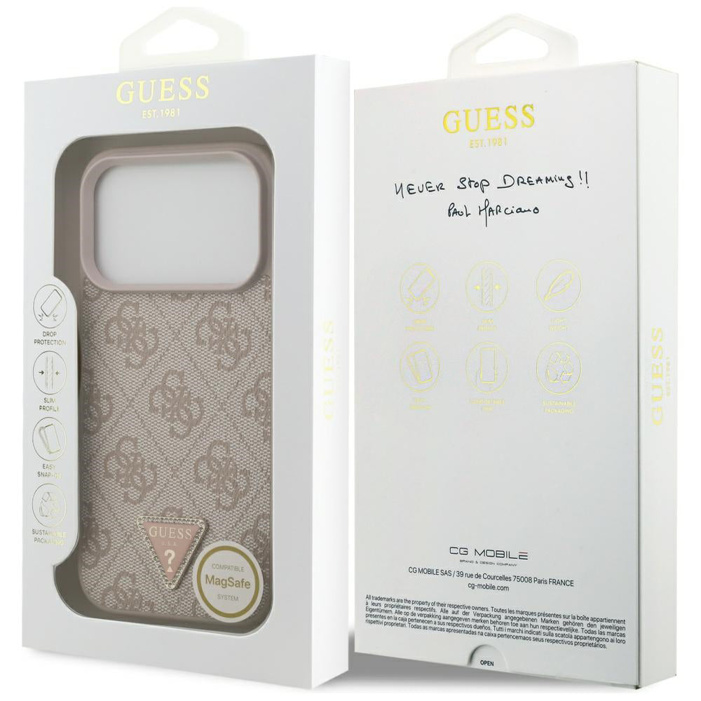 Θήκη MagSafe για Apple iPhone 17 Pro Max, Guess, 4G Triangle Strass, Ροζ