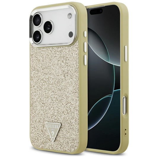 Θήκη MagSafe για Apple iPhone 17 Pro Max, Guess, Glitter Triangle Logo, Χρυσή