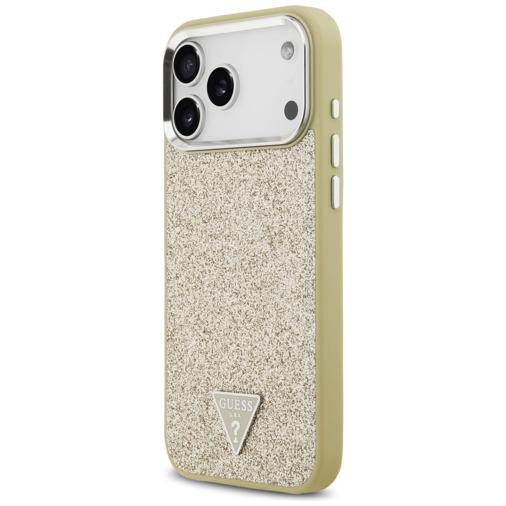 MagSafe Case for Apple iPhone 17 Pro Max, Guess, Glitter Triangle Logo, Gold