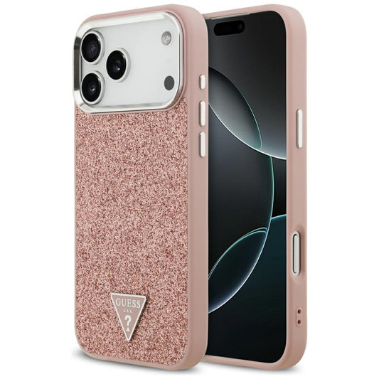 Θήκη MagSafe για Apple iPhone 17 Pro Max, Guess, Glitter Triangle Logo, Ροζ