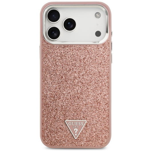 Θήκη MagSafe για Apple iPhone 17 Pro Max, Guess, Glitter Triangle Logo, Ροζ