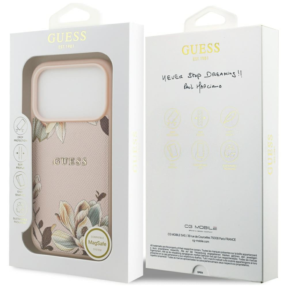 Θήκη MagSafe για Apple iPhone 17 Pro Max, Guess, Grained Flowers, Ροζ