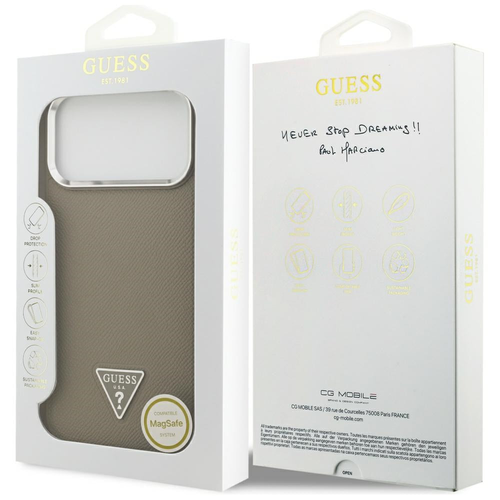 Θήκη MagSafe για Apple iPhone 17 Pro Max, Guess, Grained Triangle Logo, Καφέ