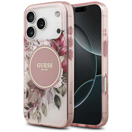 MagSafe Case for Apple iPhone 17 Pro Max, Guess, IML Flower & Tonal Circle, Pink