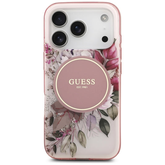 MagSafe Case for Apple iPhone 17 Pro Max, Guess, IML Flower & Tonal Circle, Pink