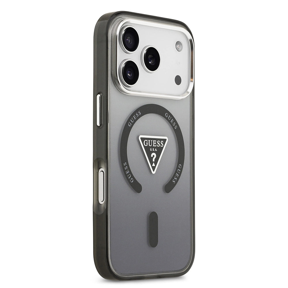 Θήκη MagSafe για Apple iPhone 17 Pro Max, Guess, IML Gradient Triangle Logo, Μαύρη Ασημί