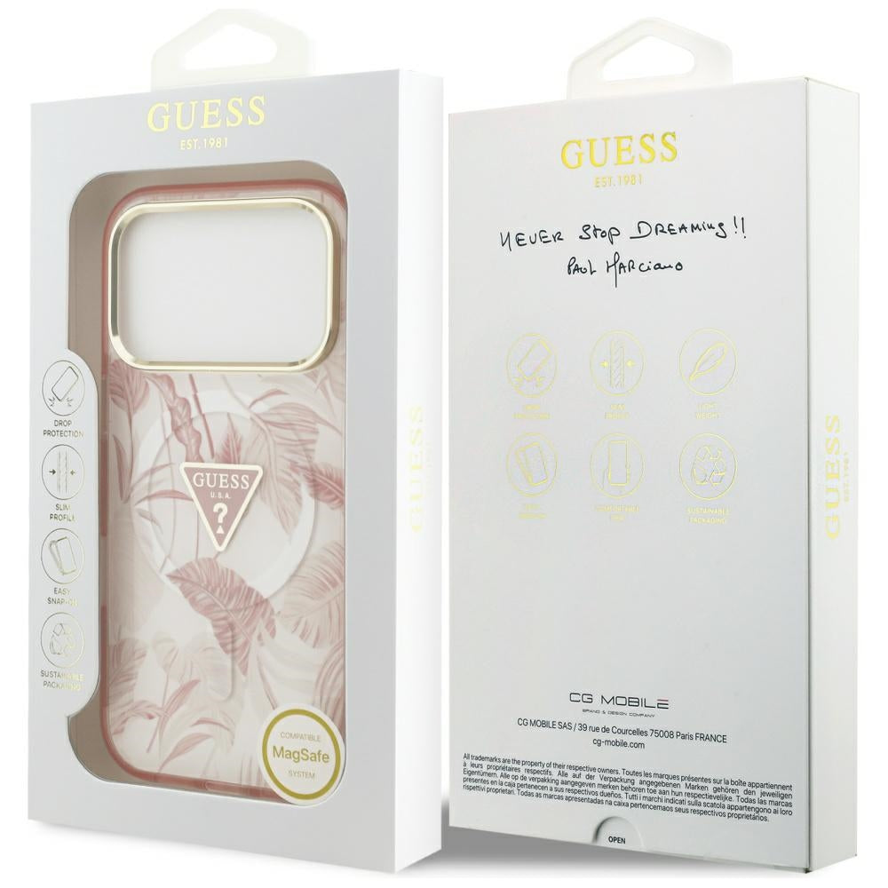 Θήκη MagSafe για Apple iPhone 17 Pro Max, Guess, Jungle Tonal Triangle, Ροζ