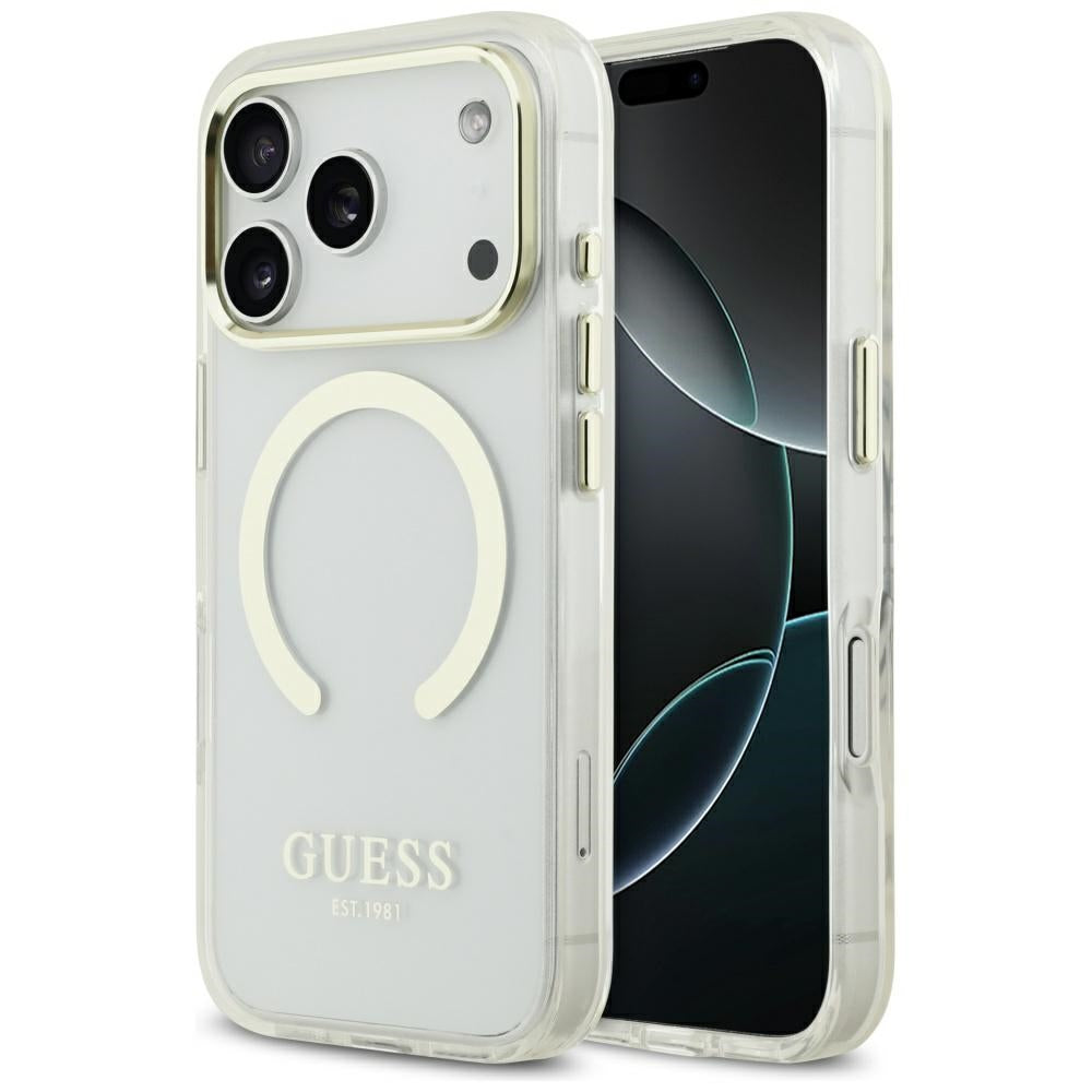 MagSafe Case for Apple iPhone 17 Pro Max, Guess, Metal Outline, Gold