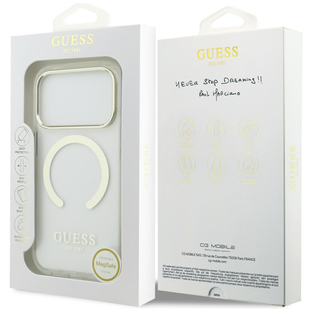 MagSafe Case for Apple iPhone 17 Pro Max, Guess, Metal Outline, Gold