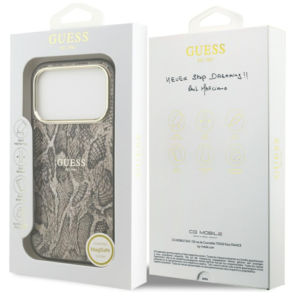 Θήκη MagSafe για Apple iPhone 17 Pro Max, Guess, Python Pattern, Καφέ
