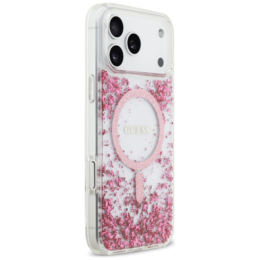 Θήκη MagSafe για Apple iPhone 17 Pro Max, Guess, Resin Bottom Glitter, Ροζ