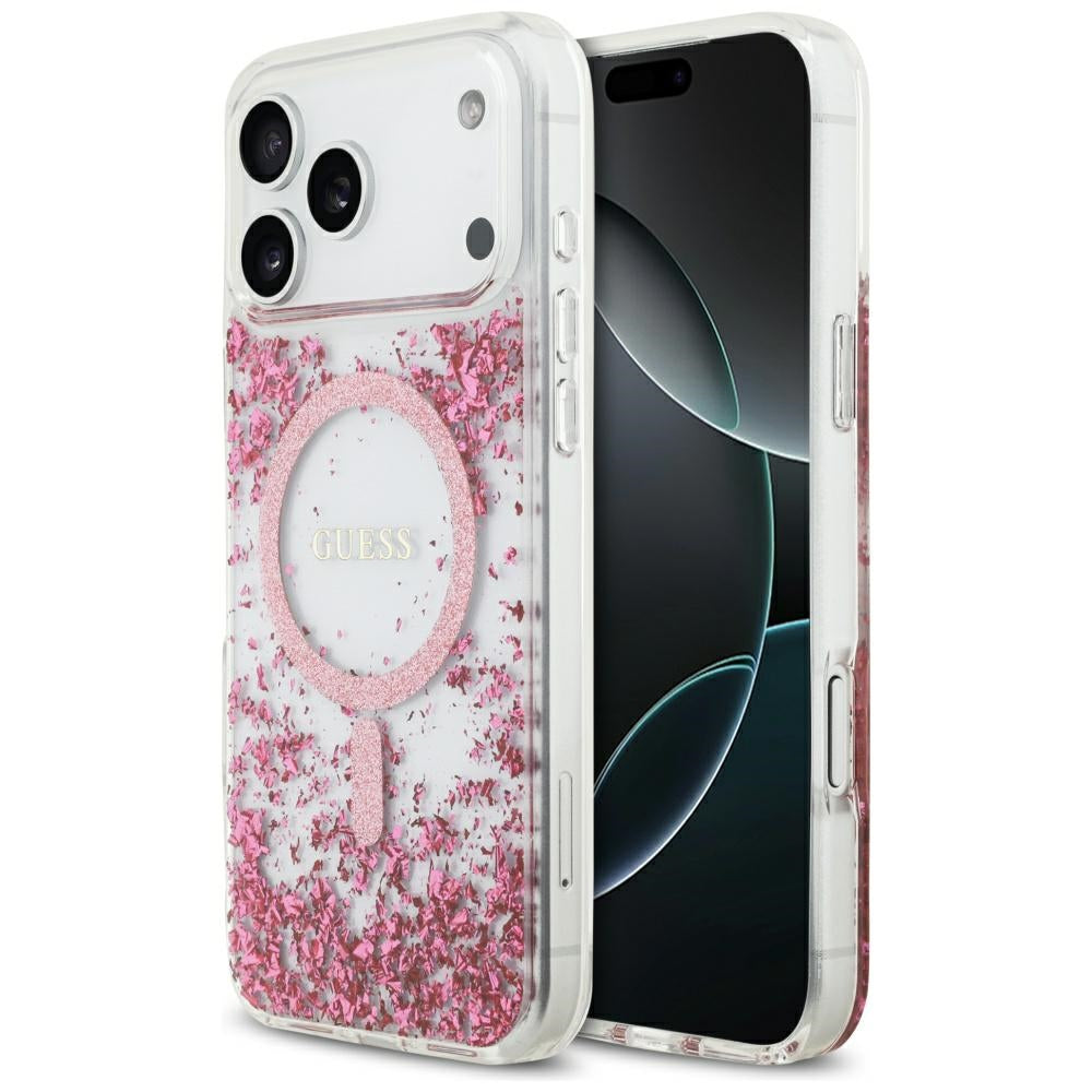 Θήκη MagSafe για Apple iPhone 17 Pro Max, Guess, Glitter με Ρητίνη στο Πάτο, Ροζ