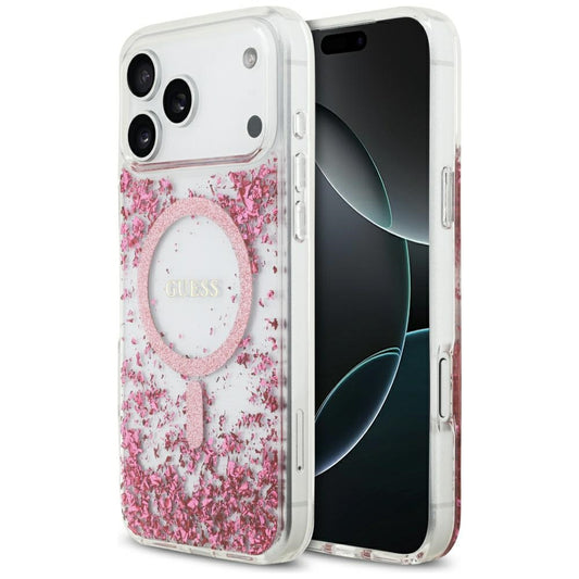 Θήκη MagSafe για Apple iPhone 17 Pro Max, Guess, Resin Bottom Glitter, Ροζ