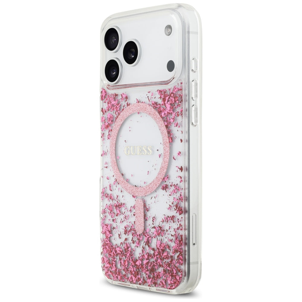 Θήκη MagSafe για Apple iPhone 17 Pro Max, Guess, Glitter με Ρητίνη στο Πάτο, Ροζ