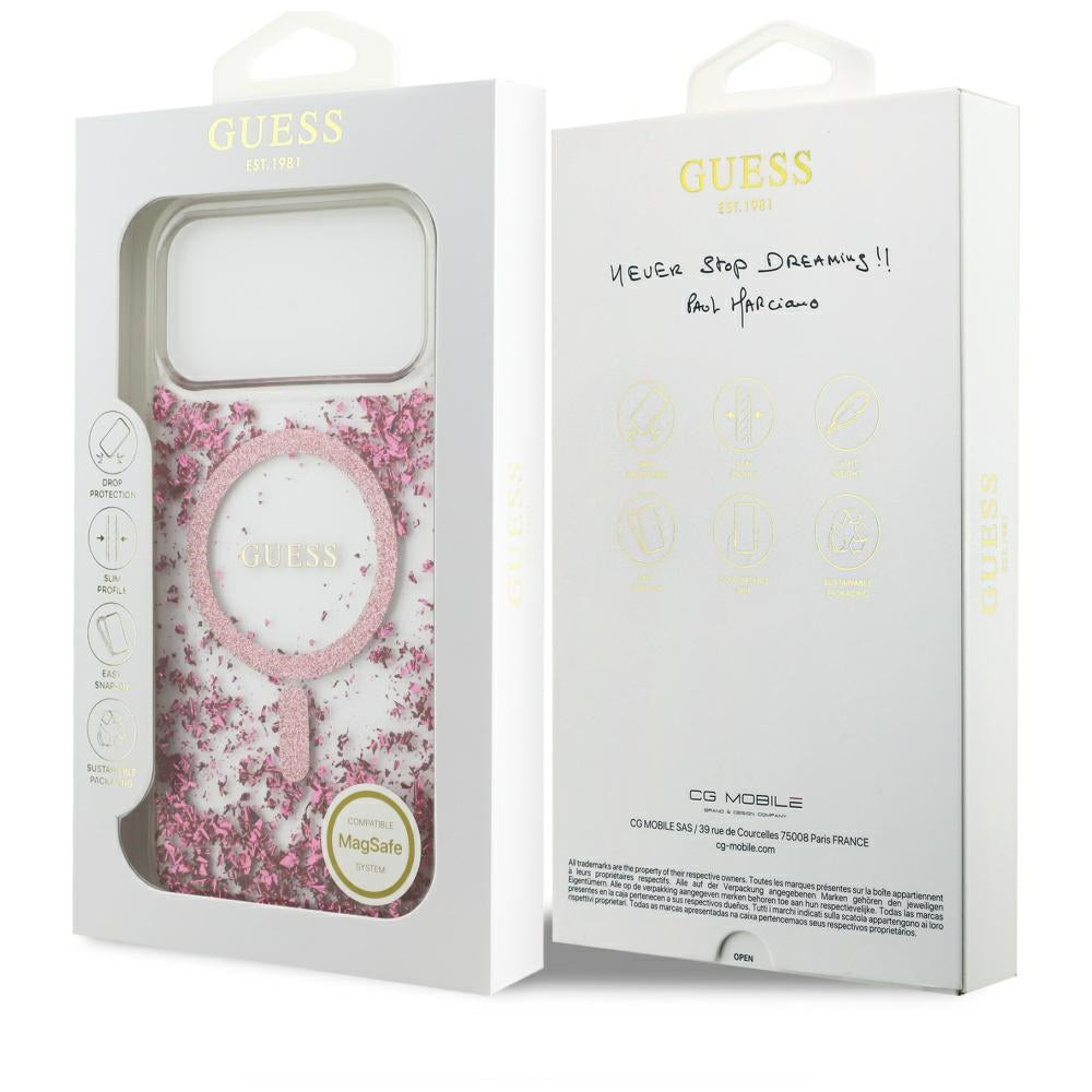 Θήκη MagSafe για Apple iPhone 17 Pro Max, Guess, Glitter με Ρητίνη στο Πάτο, Ροζ