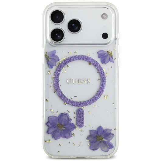 Θήκη MagSafe για Apple iPhone 17 Pro Max, Guess, Resin Flowers and Glitter, Μοβ