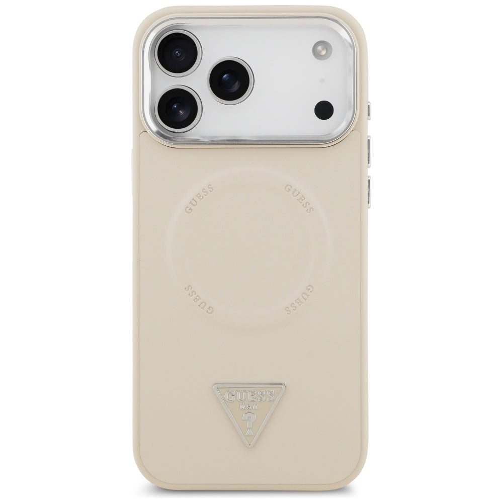 MagSafe Case for Apple iPhone 17 Pro Max, Guess, Triangle Logo, Silver Beige