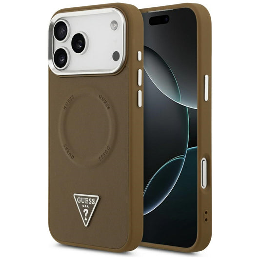 MagSafe Case for Apple iPhone 17 Pro Max, Guess, Triangle Logo, Silver Brown