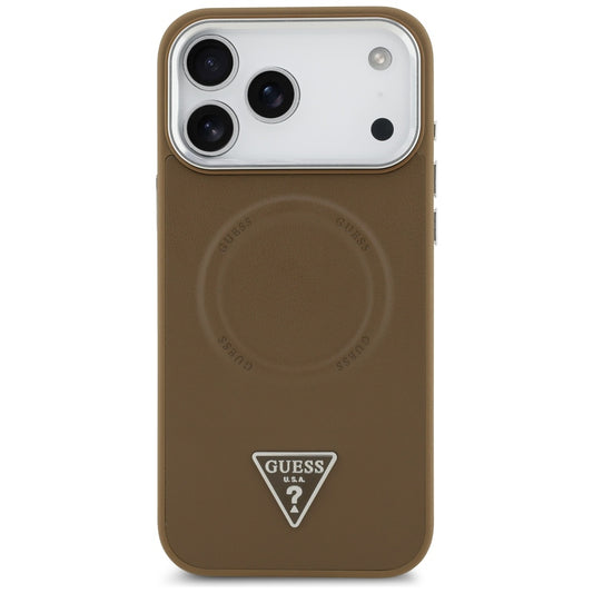 MagSafe Case for Apple iPhone 17 Pro Max, Guess, Triangle Logo, Silver Brown
