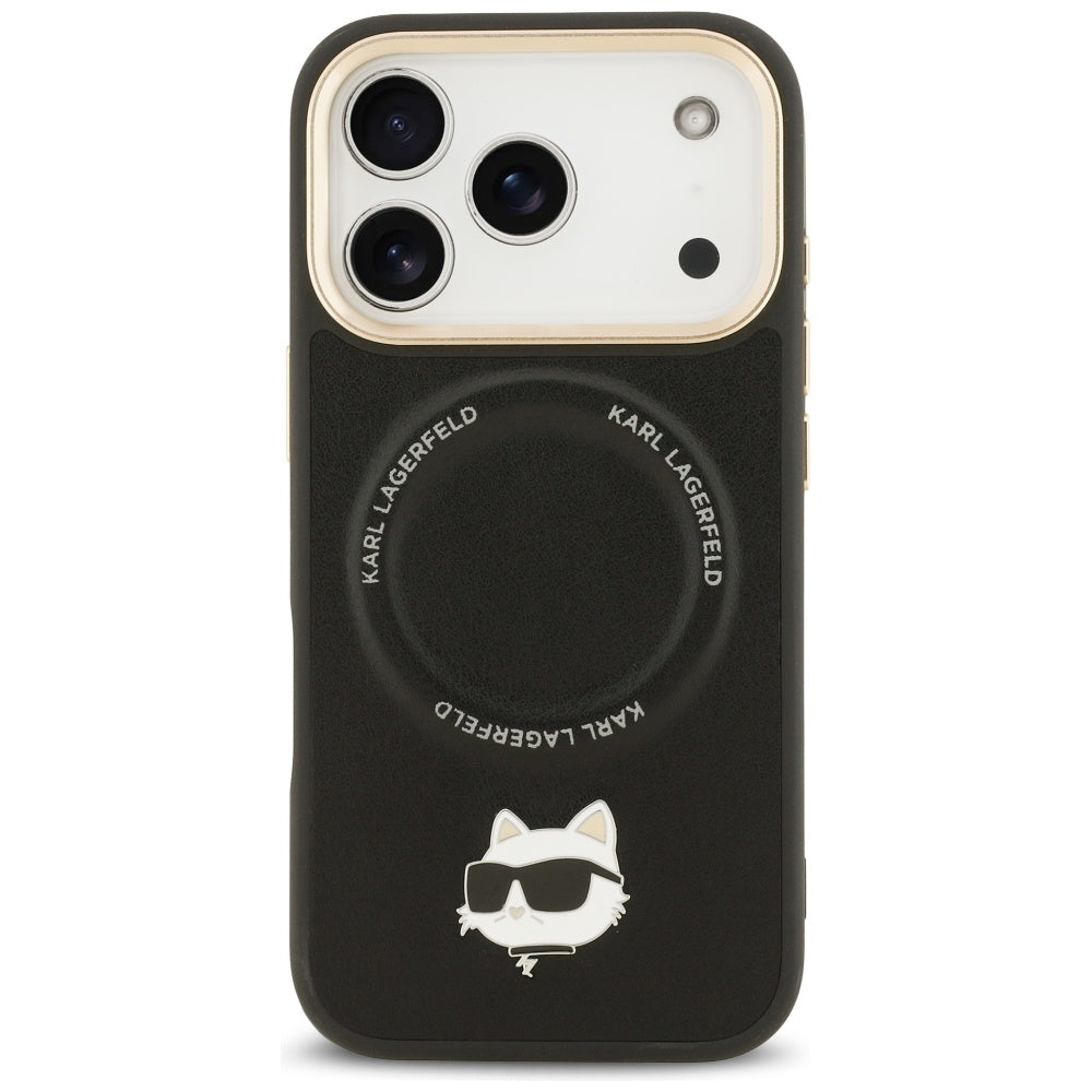 Θήκη MagSafe για Apple iPhone 17 Pro Max, Karl Lagerfeld, Big Strap Choupette Metal Logo, Μαύρη