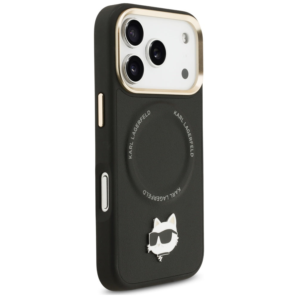Θήκη MagSafe για Apple iPhone 17 Pro Max, Karl Lagerfeld, Big Strap Choupette Metal Logo, Μαύρη