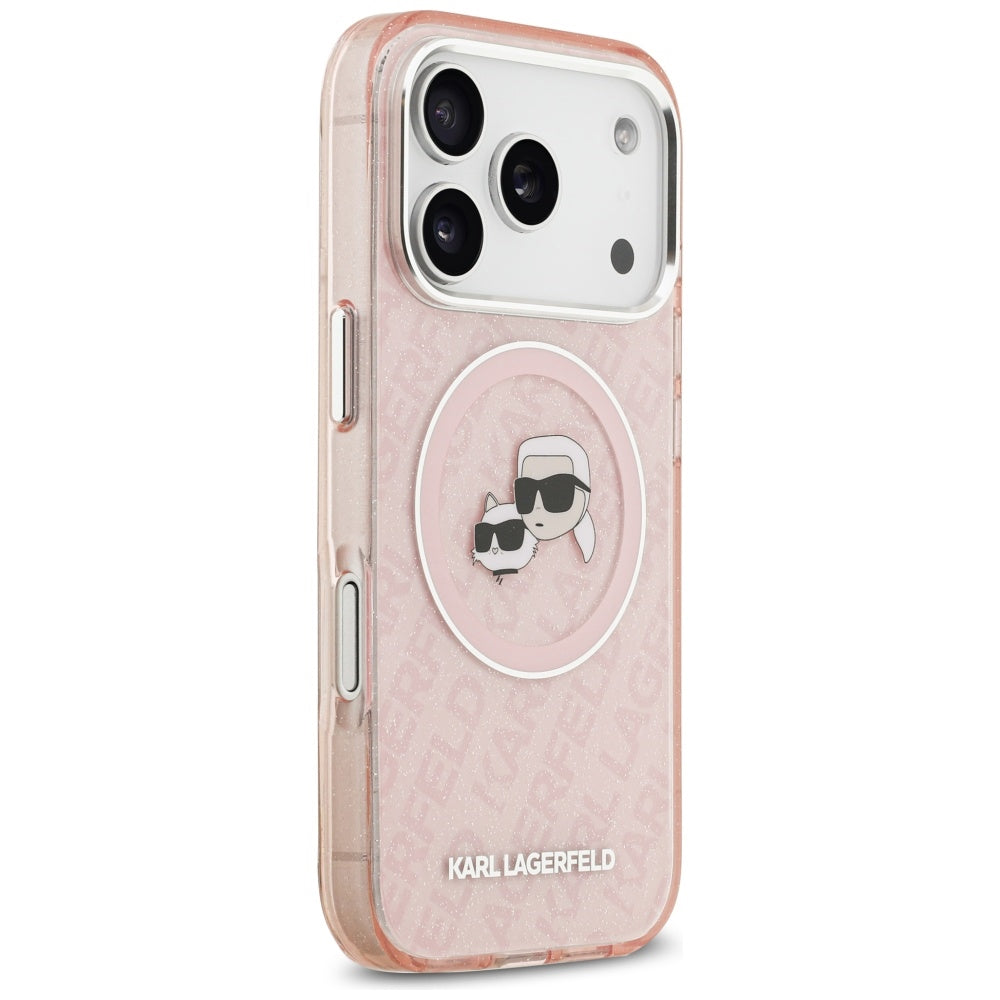 Θήκη MagSafe για Apple iPhone 17 Pro Max, Karl Lagerfeld, Glitter Karl & Choupette Head, Ροζ