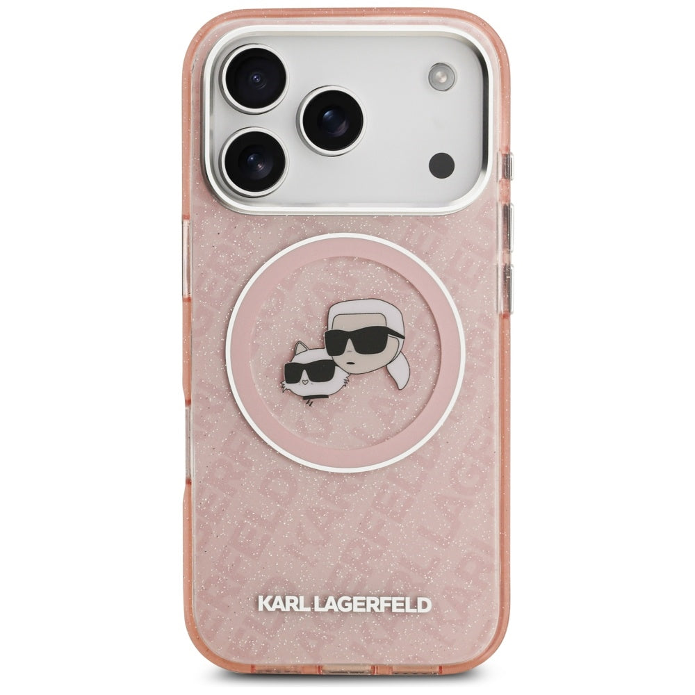 Θήκη MagSafe για Apple iPhone 17 Pro Max, Karl Lagerfeld, Glitter Karl & Choupette Head, Ροζ