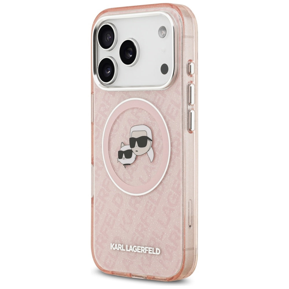 Θήκη MagSafe για Apple iPhone 17 Pro Max, Karl Lagerfeld, Glitter Karl & Choupette Head, Ροζ