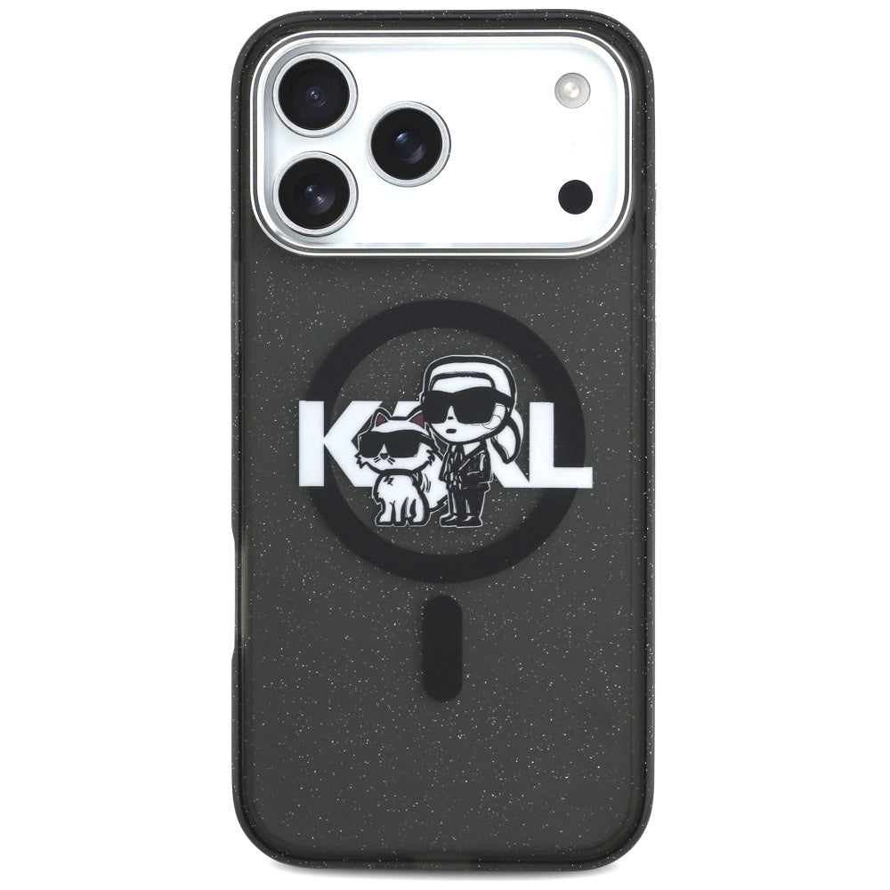 Θήκη MagSafe για Apple iPhone 17 Pro Max, Karl Lagerfeld, IML Sketch Logo Glitter Karl & Choupette, Μαύρη