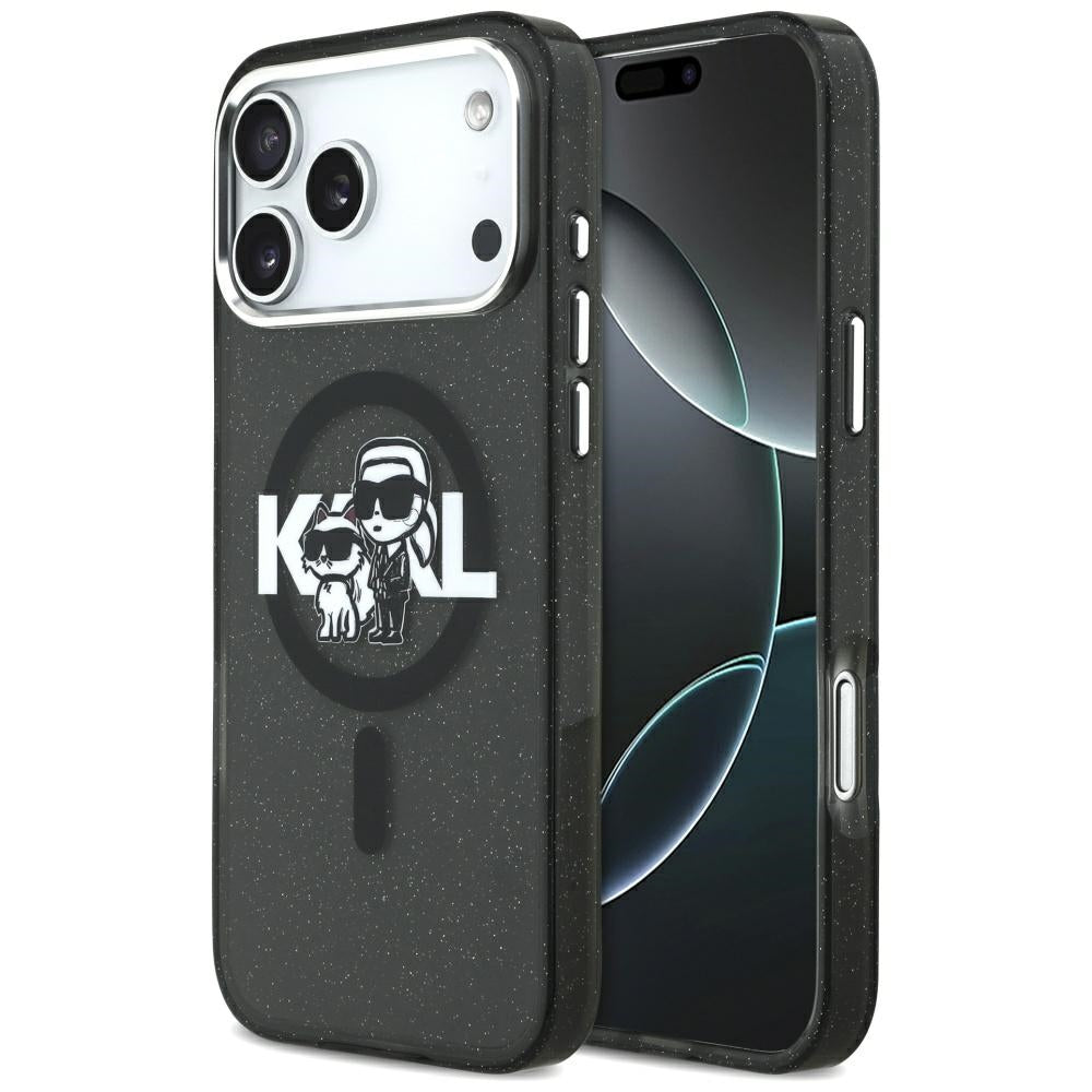 Θήκη MagSafe για Apple iPhone 17 Pro Max, Karl Lagerfeld, IML Sketch Logo Glitter Karl & Choupette, Μαύρη