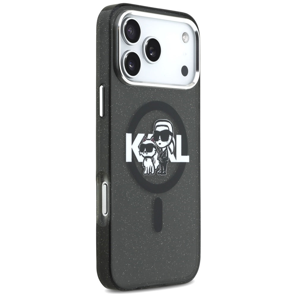 Θήκη MagSafe για Apple iPhone 17 Pro Max, Karl Lagerfeld, IML Sketch Logo Glitter Karl & Choupette, Μαύρη