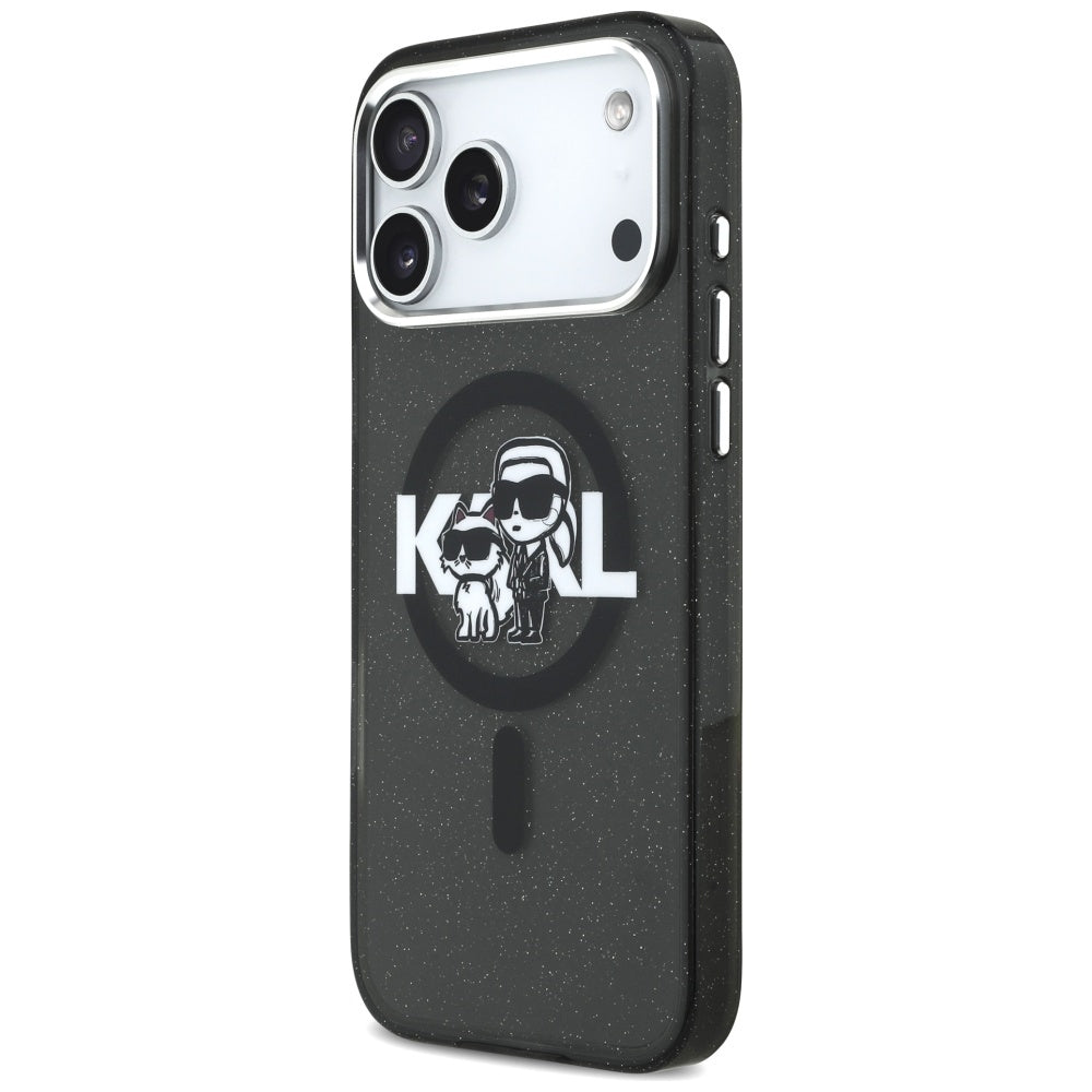 Θήκη MagSafe για Apple iPhone 17 Pro Max, Karl Lagerfeld, IML Sketch Logo Glitter Karl & Choupette, Μαύρη