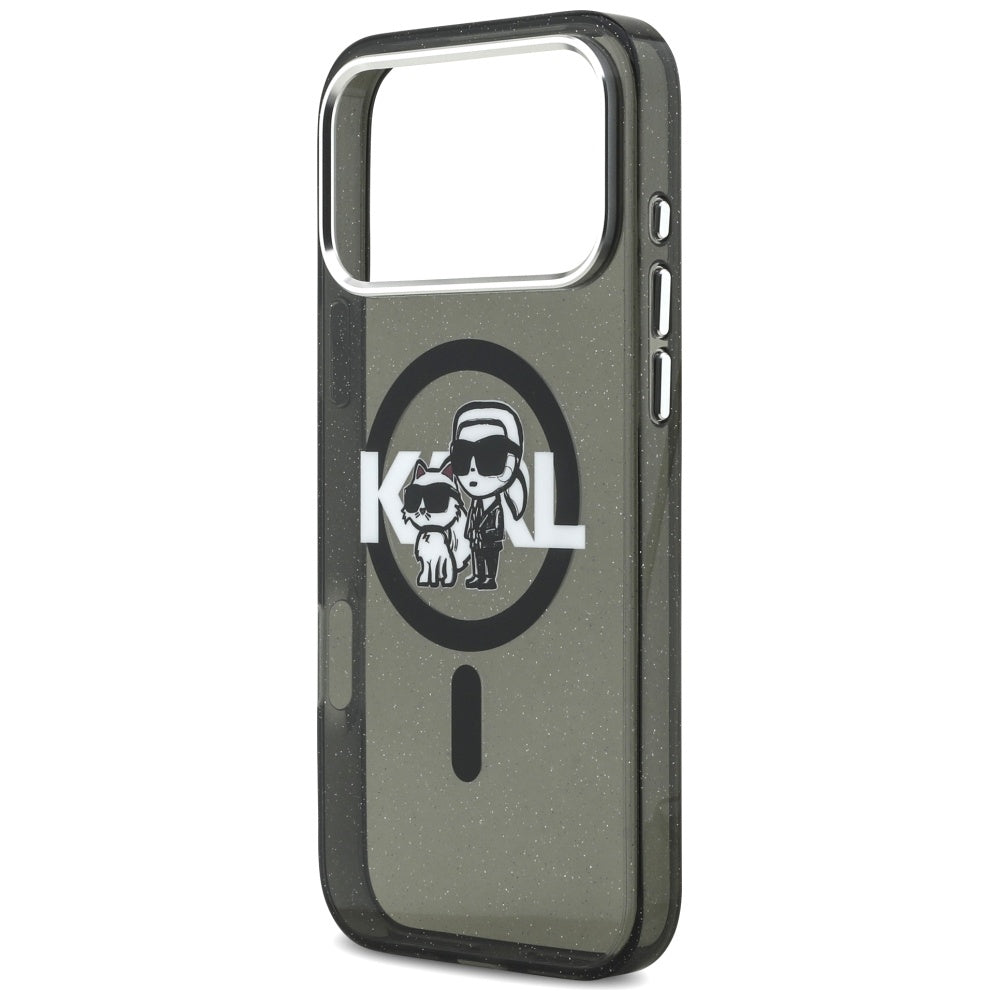 Θήκη MagSafe για Apple iPhone 17 Pro Max, Karl Lagerfeld, IML Sketch Logo Glitter Karl & Choupette, Μαύρη
