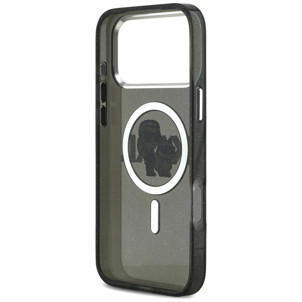 Θήκη MagSafe για Apple iPhone 17 Pro Max, Karl Lagerfeld, IML Sketch Logo Glitter Karl & Choupette, Μαύρη