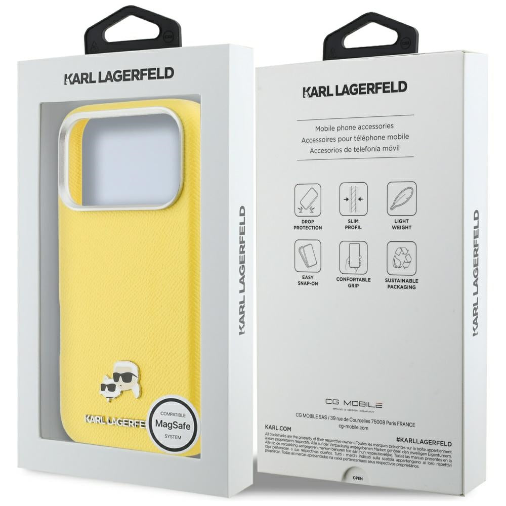 MagSafe Case for Apple iPhone 17 Pro Max, Karl Lagerfeld, Karl & Choupette Head's Pin, Yellow