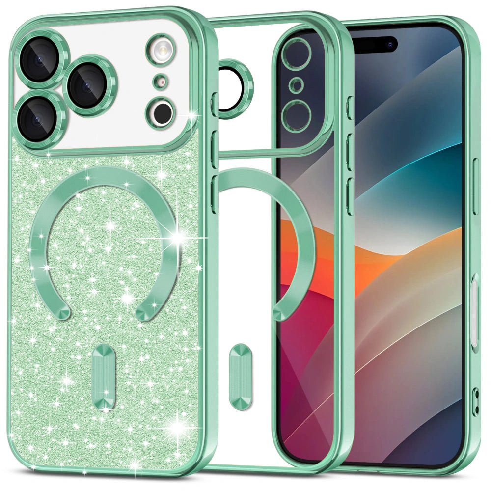 Θήκη MagSafe για Apple iPhone 17 Pro Max, Techsuit, Luxury Glitter, Ανοιχτό Πράσινο