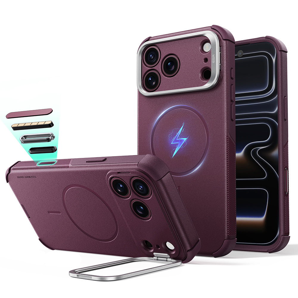 MagSafe Case for Apple iPhone 18 Pro / 17 Pro, ESR, Cyber Armor Kickstand, Dark Satin Burgundy