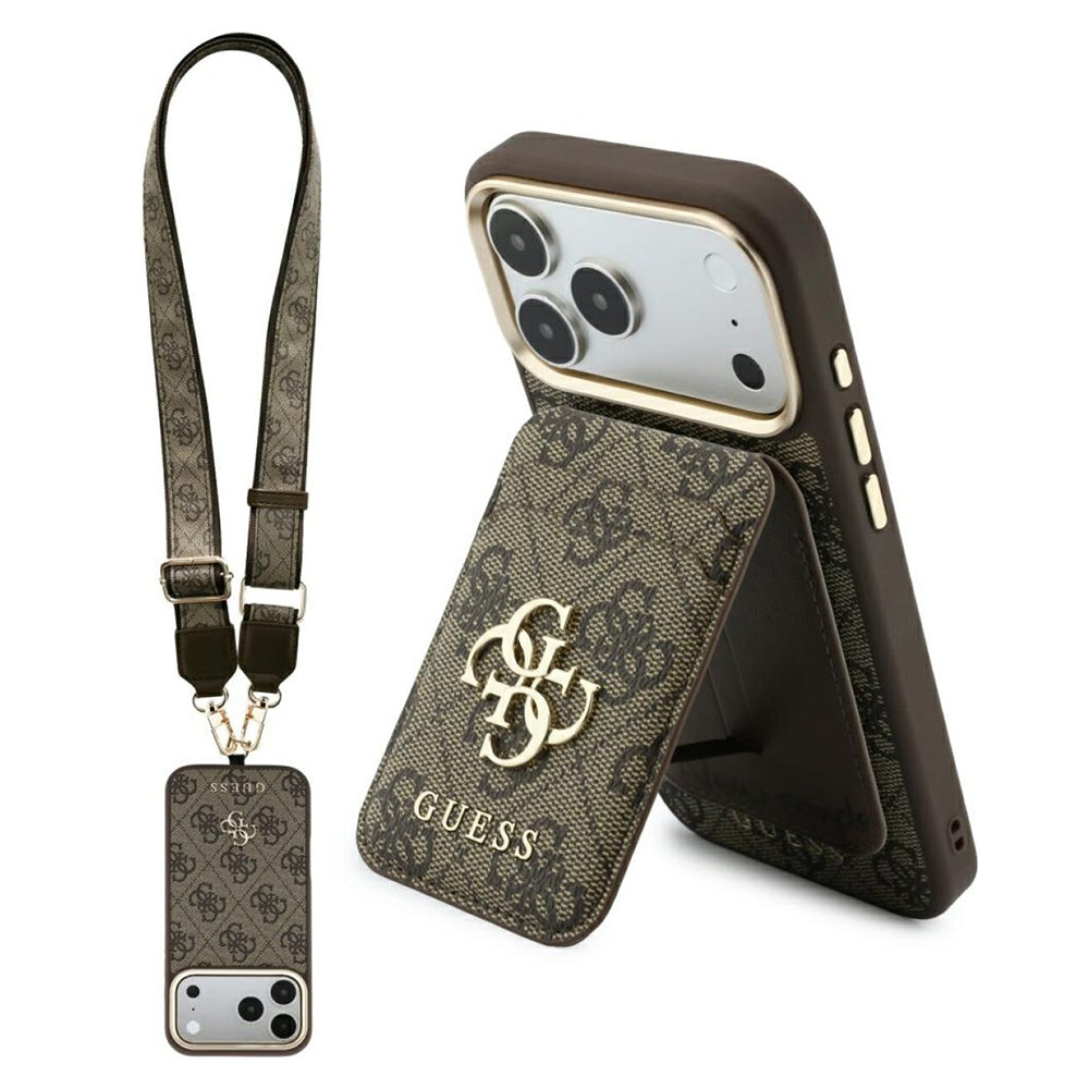 Θήκη MagSafe για Apple iPhone 18 Pro / 17 Pro, Guess, 4G Cardslot & Big Strap, Καφέ