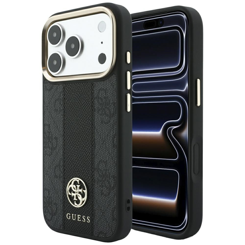 Θήκη MagSafe για Apple iPhone 18 Pro / 17 Pro, Guess, 4G Stripe Round Classic Logo, Μαύρη